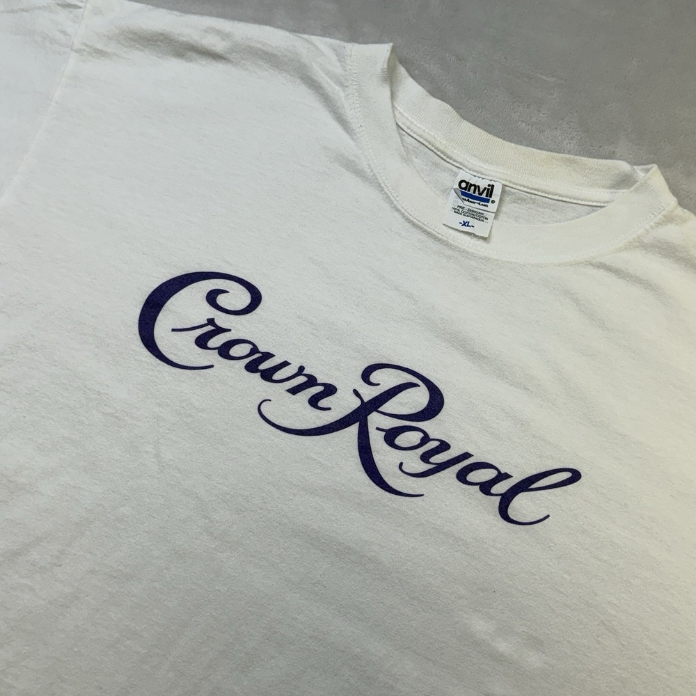 Crown‎ Royal Logo T Shirt White Purple Graphic Tee 100% Cotton Anvil XL